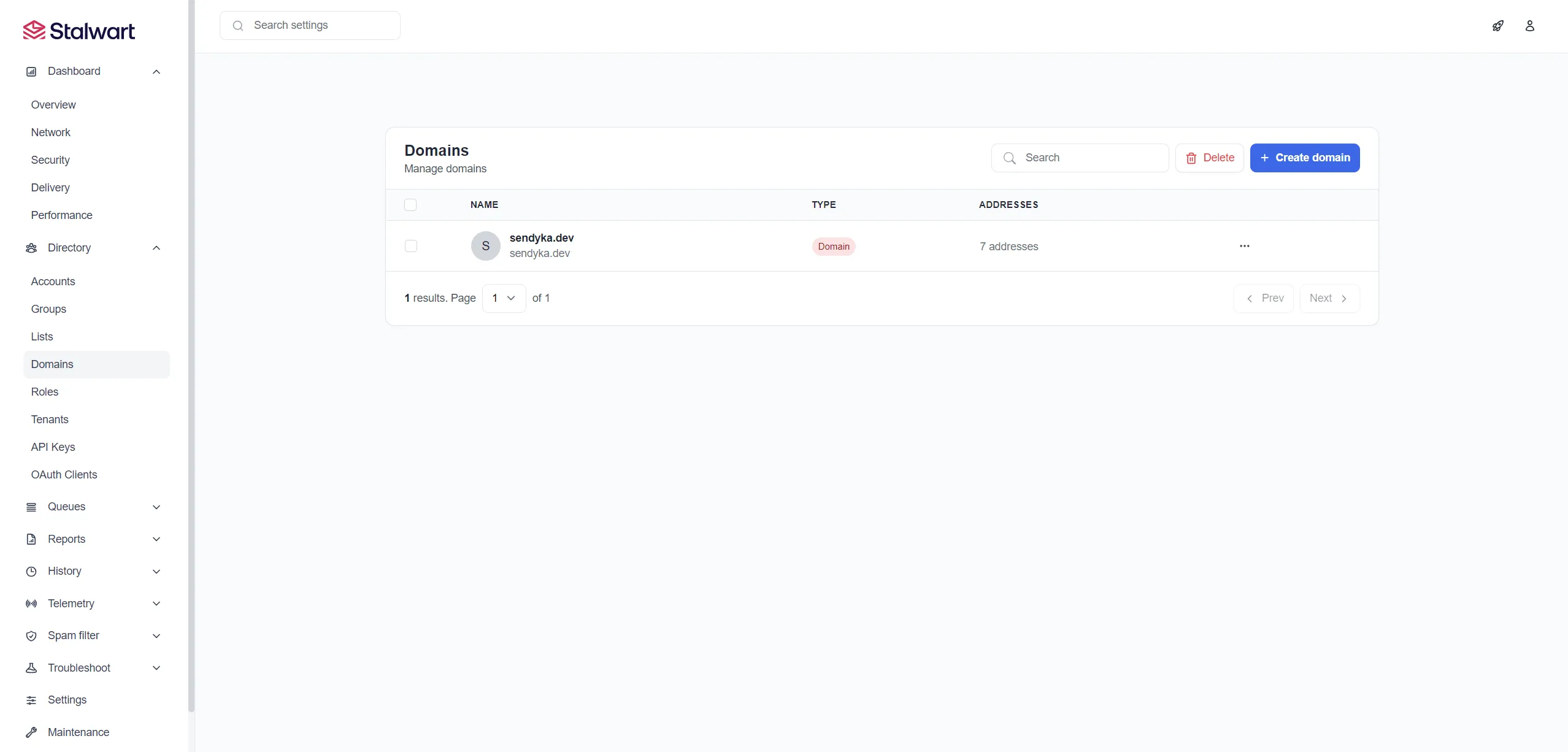 Stalwart Domain Configuration